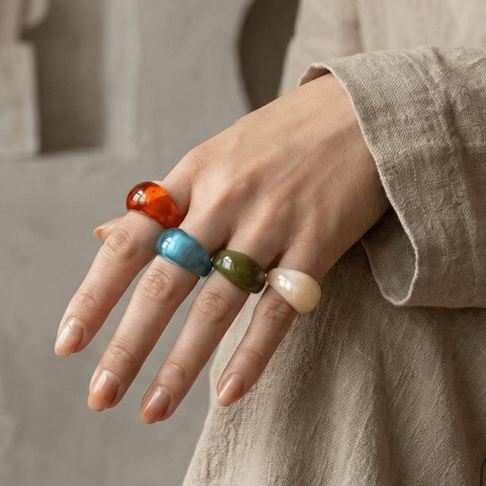 Dome Acrylic Geometric Ring Candy Color Irregular Ring Retro Transparent Resin Ring Gift