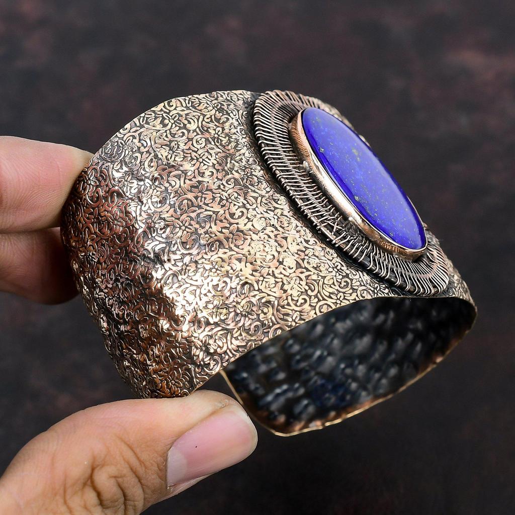 Браслет из лазурита, медная проволока, регулируемый браслет-манжета, проволочная обертка, ювелирные изделия из драгоценных камней, браслет ручной работы, медные украшения для подарков