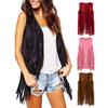 Women Cardigan Tassel Fringed Solid Color Open Stitch Vintage Western Cowboy Cosplay Hippie Sleeveless Stage Performance Role Play Lady Waistcoat