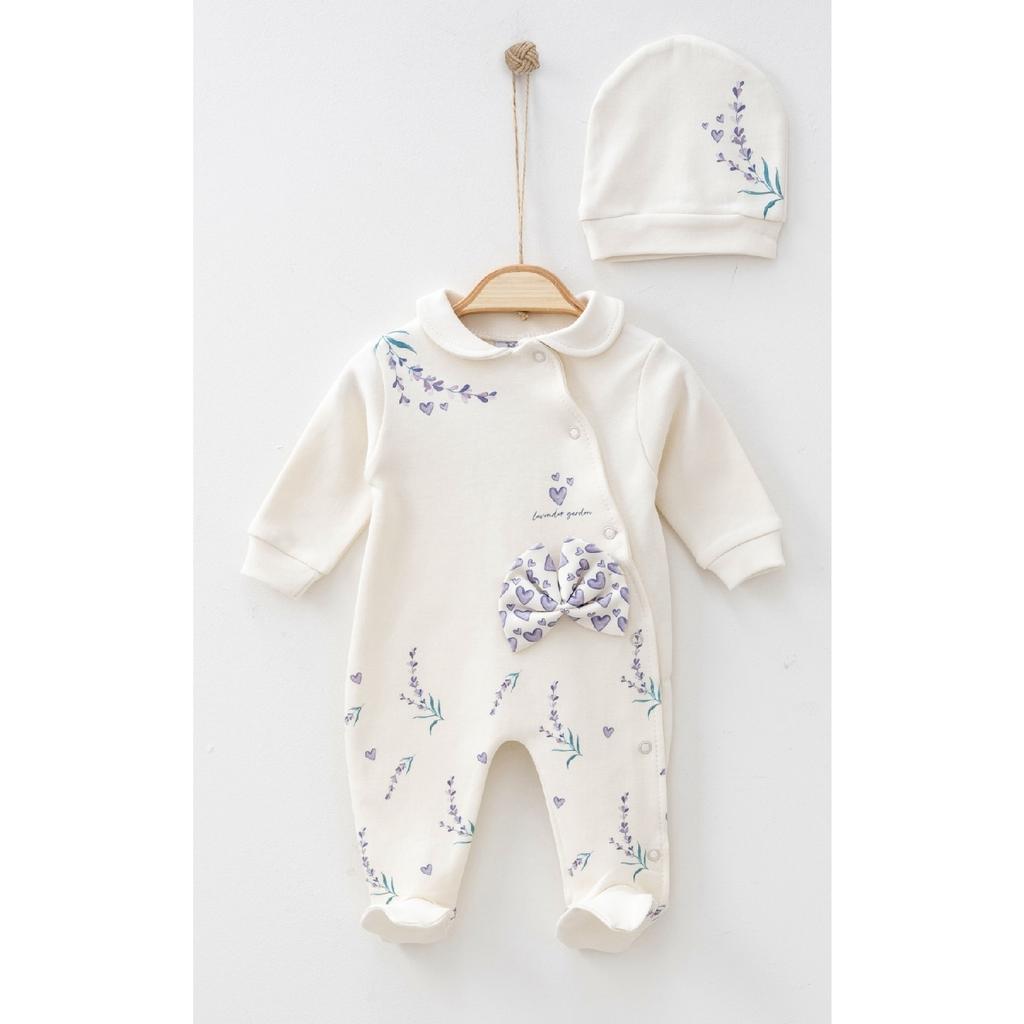 Комплект комбинезонов с шапочкой из 100 % хлопка для маленьких девочек Lavender Garden, бежевый