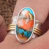 Кольцо с овальным драгоценным камнем из меди и бирюзы Oyster, двухцветное кольцо, кольцо унисекс, кольцо из стерлингового серебра 925 пробы, кольцо с безелем, украшения ручной работы, кольцо в стиле бохо