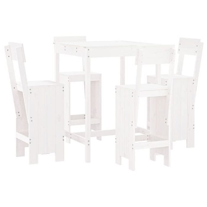 VidaXL 5 Pcs Garden Bar Set White Solid Pine Wood, Pub Set, Patio Bar Set, Set of 3157800
