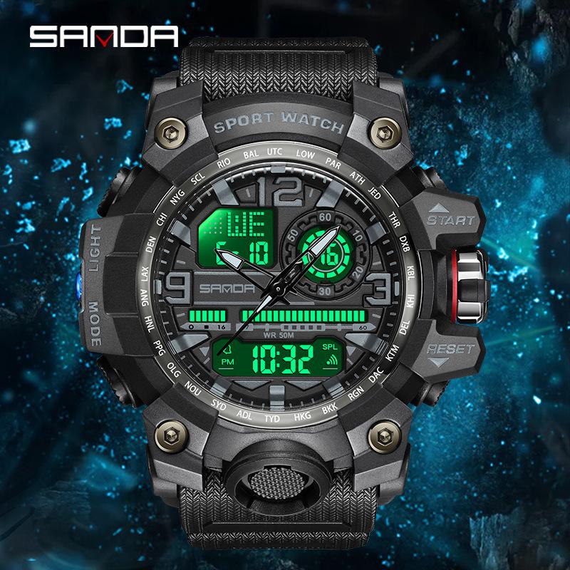 SANDA's Own Trendy and Fashionable Men's Students and Teenagers Waterproof Multi-function Electronic Watch
