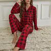 Женский пижамный комплект, классическая рубашка в клетку с длинными рукавами и воротником «Revere», рубашка на пуговицах и брюки, комплект из 2 предметов, пижамный костюм для сна, ночное белье, S-XL, новинка