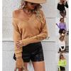 2024 Autumn And Winter New Knitted Sweater European And American Fashion Long Sleeved V-Neck Solid Color Pullover Sweater For Women