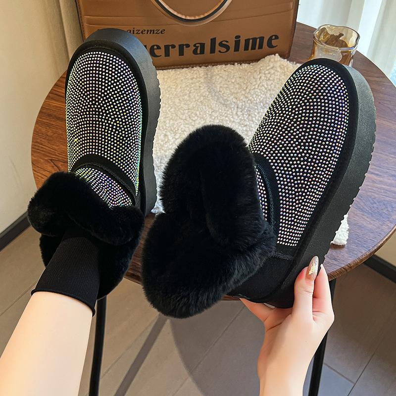 2024 Модные однотонные новые плюшевые теплые женские ботильоны зимние женские блестящие зимние ботинки на толстой подошве повседневные туфли на плоской подошве