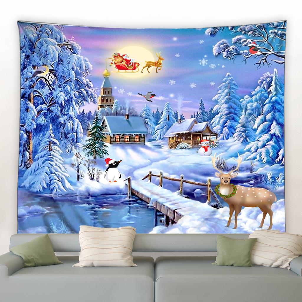 Home Decor Art Wall Hanging Dorm Bedroom Living Room Christmas Tapestry Santa Christmas Tree Ball Gift Fireplace Decoration