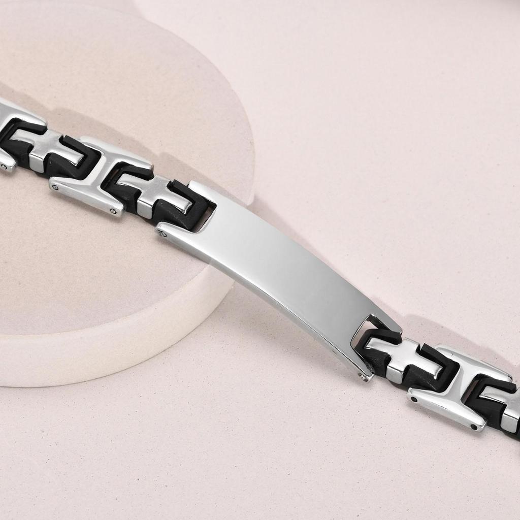 Titanium Steel Silicone Curved Bracelet for Men - Engravable Jewelry Accessory