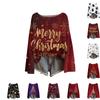 Women's Round Neck Lightweight Sweater Casual Long Sleeve Christmas Print Knit Pullover