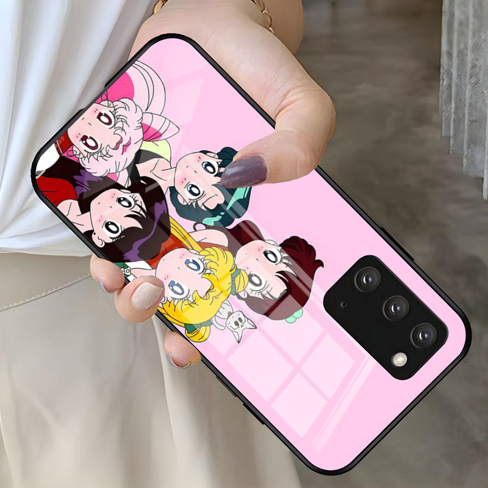 Чехол для телефона с аниме-персонажами S-Sailor M-Moon для Samsung S25 S24 FE S23 S22 S21 Plus S20 Ultra Note20Ultra Черная стеклянная крышка