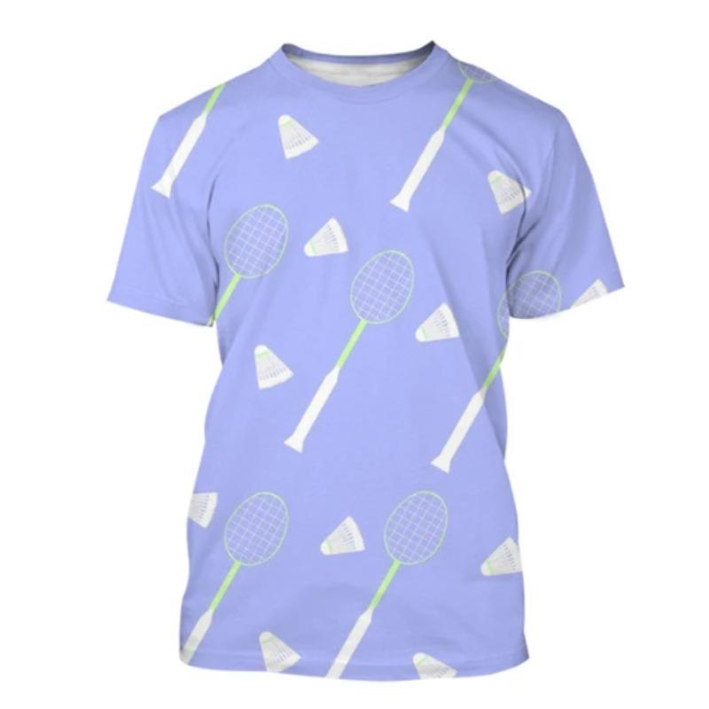 Men's 3D Printed T-Shirt Badminton Pattern Print Outdoor Fitness Breathable Quick Drying Sports Short Sleeve O-Neck Pullover Casual Top