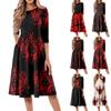 Women's Casual Fashion Round Neck Three Quarter Sleeve Halloween Print Midi Dress