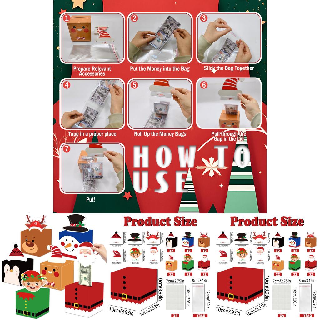 Рождественские конверты для денежных подарков из прочного ПЭТ-материала для праздничных сюрпризов