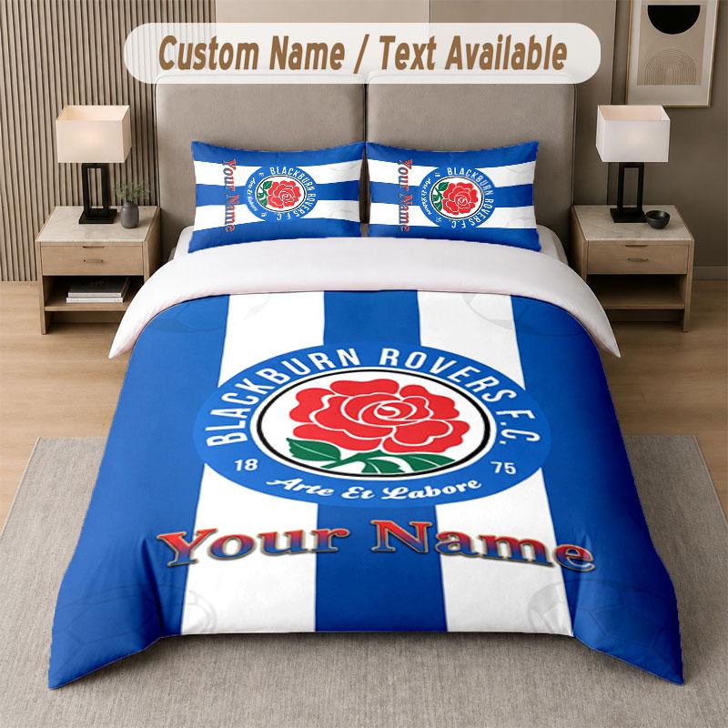 Custom Bedding Set Blackburn Rovers Football Pattern, Print Name Text 1 Duvet Cover plus 2 Pillowcases Home Textile