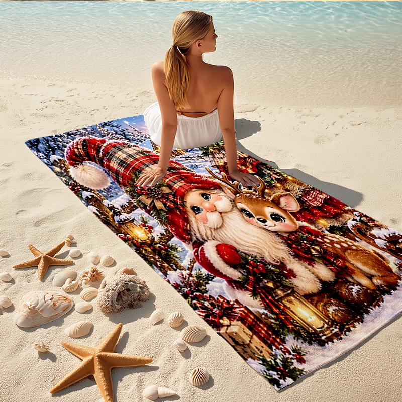 1Pc Christmas Gnome Deer Beach Towel Quick Dry Multiuse For Beach Pool Gym Yoga Home Travel Christmas Halloween Xmas Gift S1153