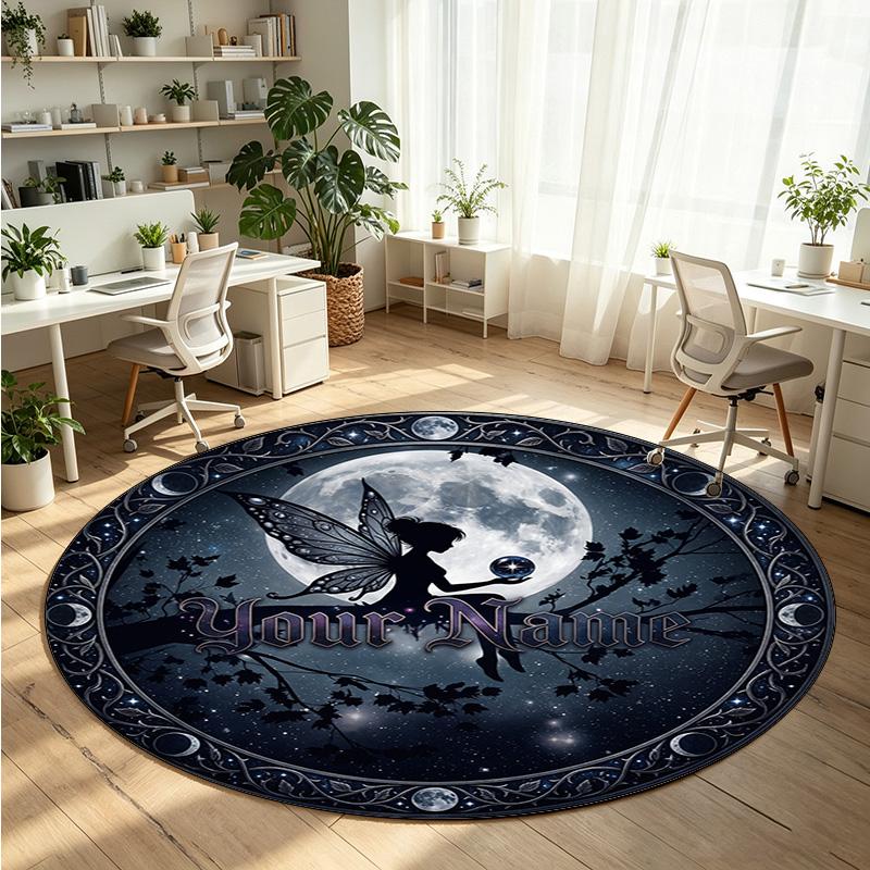 Space Celestial (45) Theme Round Crystal Velvet Rug Custom Name Text Personalized Floor Mat Home Decor Non Slip Crystal Carpet