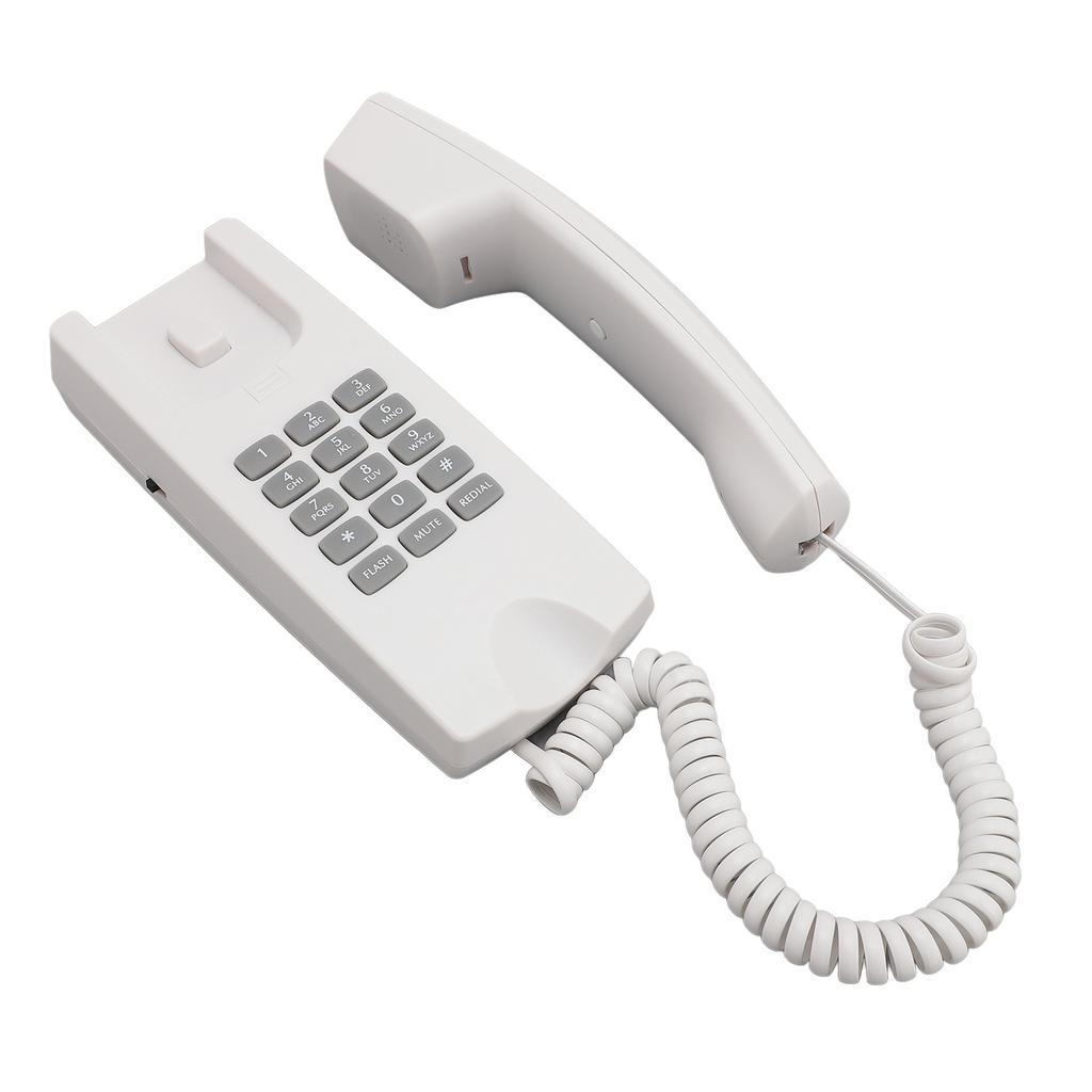 Проводной телефон ABS Настенный стационарный телефон с регулировкой громкости, функциями отключения звука и повторного набора для офиса, гостиницы, белый