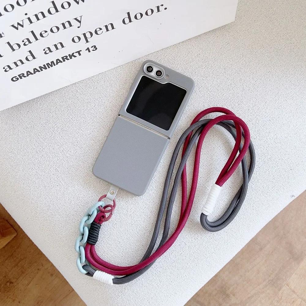 Простой кожаный чехол-ремешок с узором через плечо для Samsung Z Flip 6 5 4 3 Flip6 Flip5 Flip4 Flip3 5G Защитный чехол