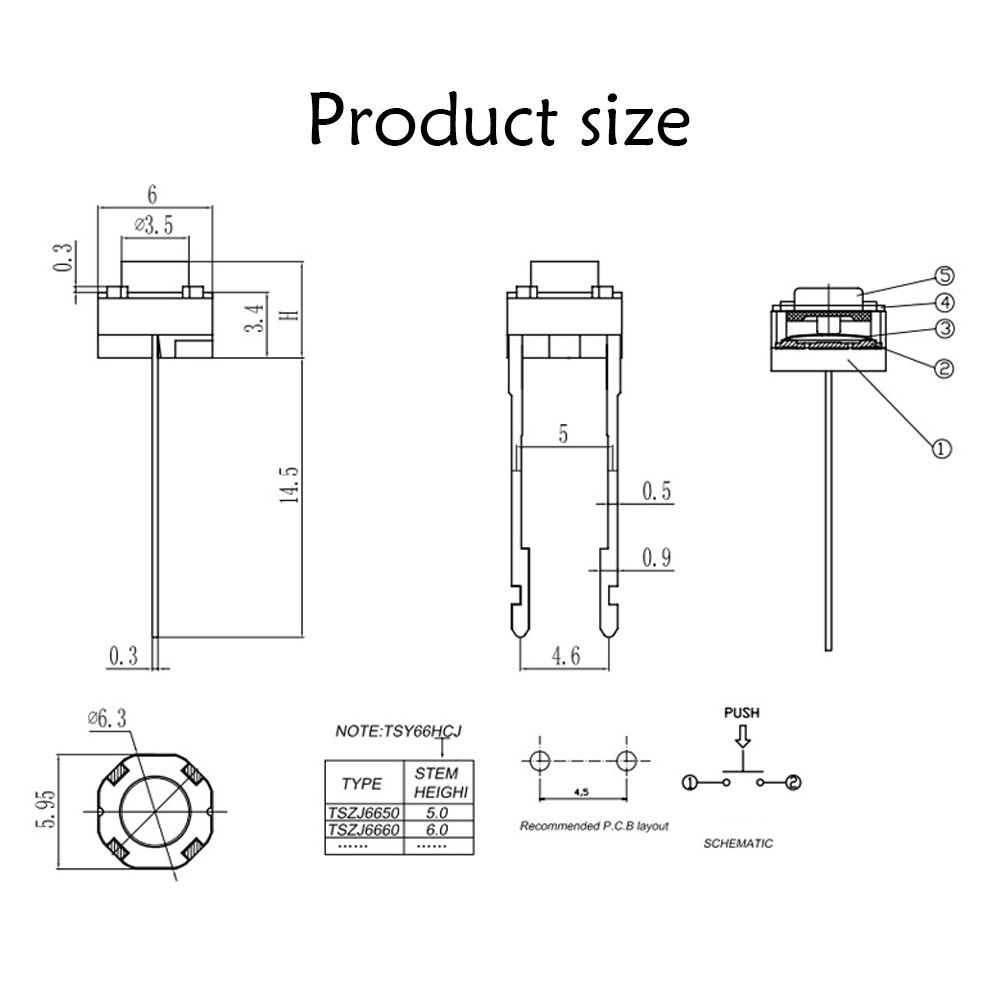 50PCS Professional Push Button Vertical Self-reset Tactile Micro Switch Tact Switch Power Switch