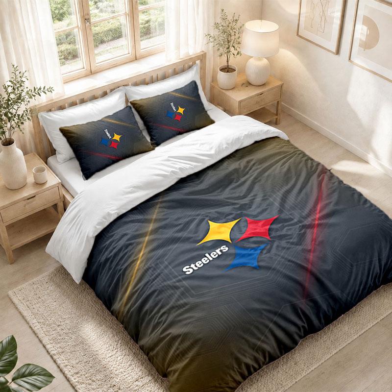 Bedding Set 1 Duvet Cover 2 Pillowcases Pittsburgh Steelers Print Bedroom Home Decoration