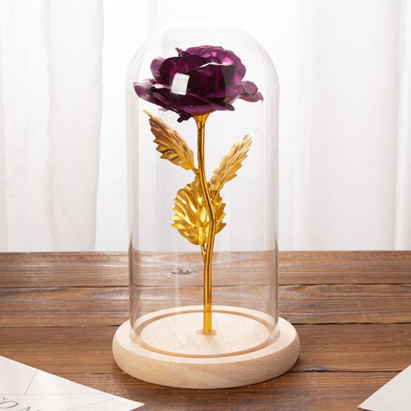 Романтичная вечная роза со светодиодной подсветкой в стеклянном куполе для подарка на День святого Валентина, матери или на Рождество