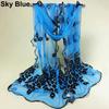 Women Fashion Peacock Flower Embroidered Lace Scarf Long Soft Wrap Shawl Stole