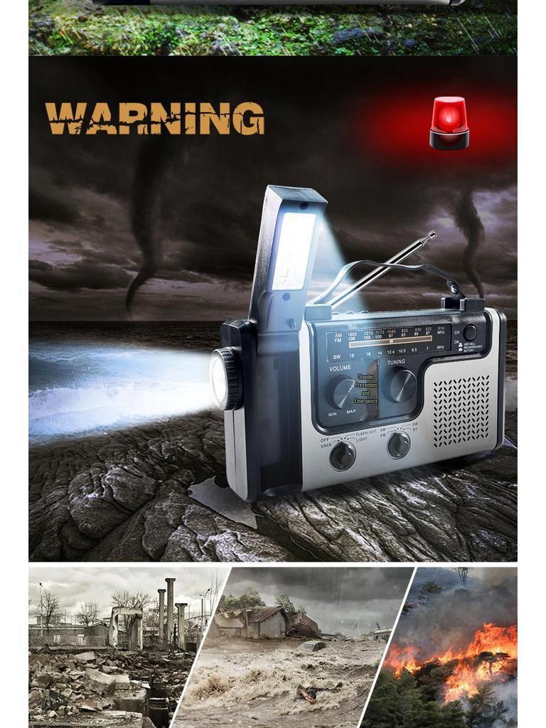 Портативное радио с ручным приводом и солнечной батареей для экстренных ситуаций с многофункциональным освещением для подготовки к стихийным бедствиям