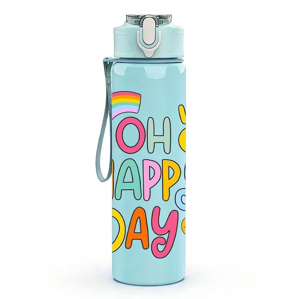 1PC Oh Happy Day Rainbow Sun Cute Art Print 750ml Color Plastic Sports Water Bottle Leakproof Flip Straw Lid Suitable for Sports Office Home Use