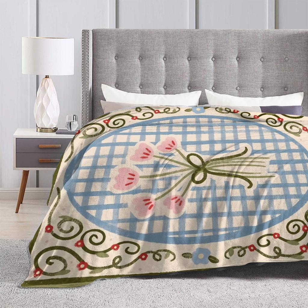 Border Painting Art Flower Plush Blankets Girls Boys Flannel Throw Blanket For Couch Bed Super Soft Custom DIY Quality Bedspread