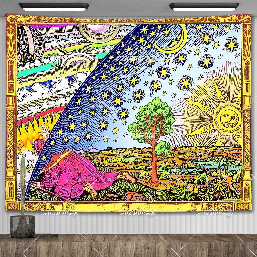Фламмарион Гравюра Ксилография Гобелен Эстетика Хиппи Солнце Луна Таро Гобелены Украшение Дома Живопись Маслом Одеяла для Дивана