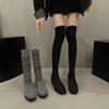Elastic Socks Boots Women's 2025 Spring and Autumn New Versatile Long Knee Boots Thick Heel Small Square Head Thin Boots High Boots