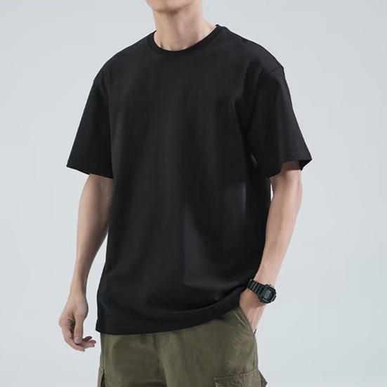 Men Solid Color T-Shirt Round Neck Short Sleeve Summer Tee Casual Loose Fit Tee Shirt for Daily Life Parties Street Beachwear