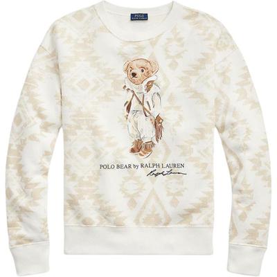 Polo Bear FW21 Узор с мишкой Смесовая ткань хлопок-полиэстер Флис Круглый вырез Пуловер Свитшот с длинным рукавом Женский Бежевый 211846895-001
