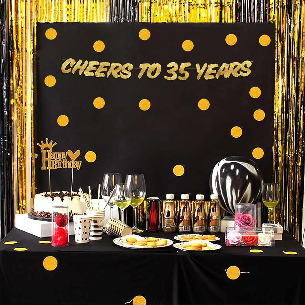 Cheers to 35 Years Gold Glitter Banner - 35th Birthday and Anniversary Party Decorations