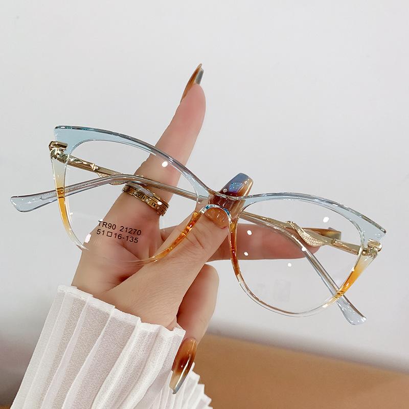 Ультралегкие очки TR90 в оправе для женщин, очки с защитой от синего света, модные очки для чтения с принтом «кошачий глаз», компьютерные очки