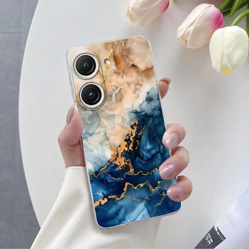 Чехол для Asus Zenfone 9 10 Роскошный чехол для телефона для Asus Zenfone 10 Мраморная Бабочка Цветок Прозрачный Мягкий Силиконовый Защитный Чехол