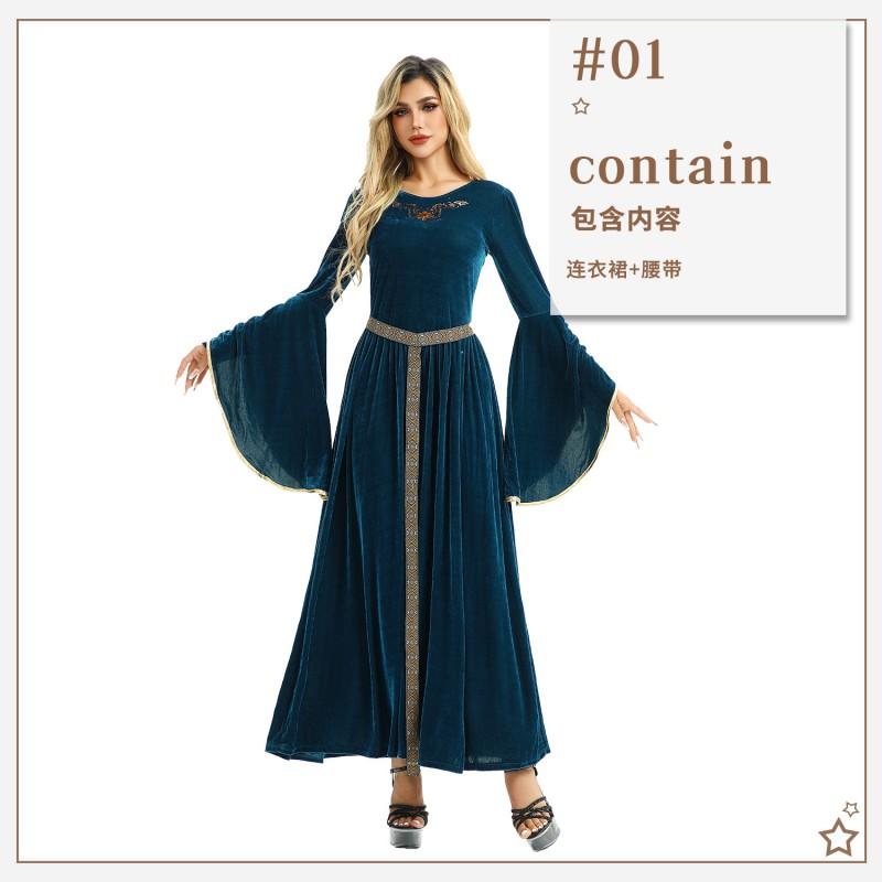 Medieval Renaissance Costume Dress Women Vintage European Peasant Farm Outfit Cosplay Stage