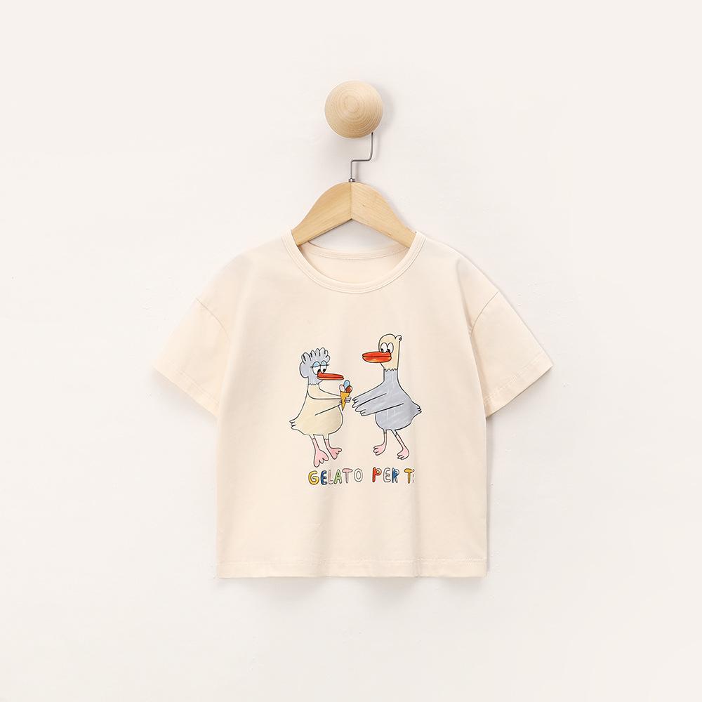 Модный топ с короткими рукавами для девочек, летняя детская повседневная футболка с круглым вырезом и забавным принтом для детей