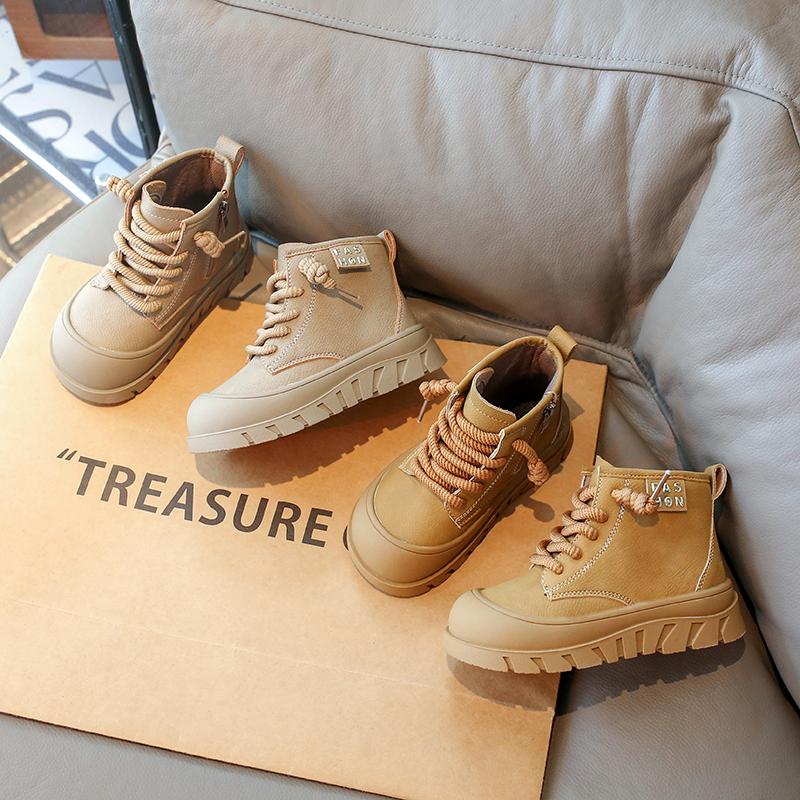 Детские осенние ботинки 2024 Новые Толстая подошва Девочки Повседневные Ботильоны Модные Универсальные Лоскутные Детские Кожаные Ботинки Круглый носок