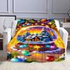 Snowy Cottage in Festive Globe Design Patterned flannel blanket perfect for the bedroom living room, sofa, or a little nap
