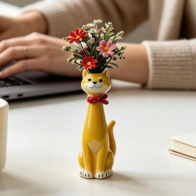 Ваза из смолы для цветов, животная тематика, центральный элемент, форма собаки, причудливая ваза для сухих цветов, декор для гостиной, столовой, спальни
