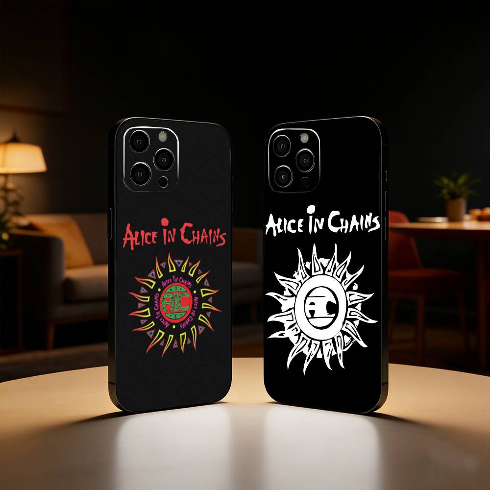 Band A-Alices In C-Chains Phone Case For iPhone17,16,15,14,13,12 Plus,Max Soft Silicone Black Cover