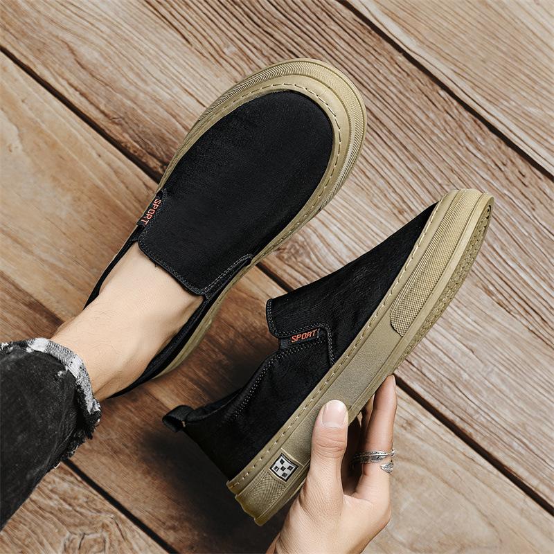 Мужская парусиновая обувь на весну, осень и лето из дышащей ткани. Мужская модная обувь с одной педалью.