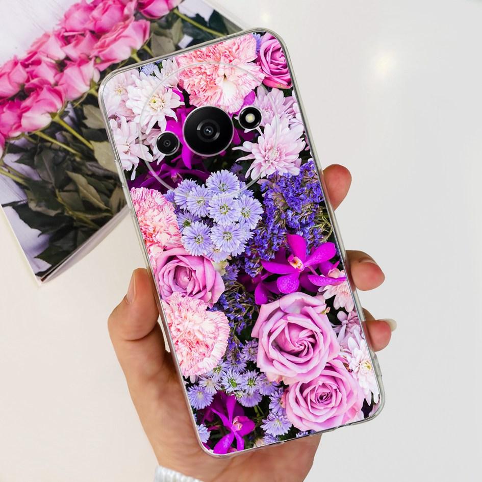 For Funda Xiaomi Redmi A3 Case 2024 Fashion Flower Transparent Silicone Soft TPU Phone Case For Xiomi Redmi A3 RedmiA3 4G Covers