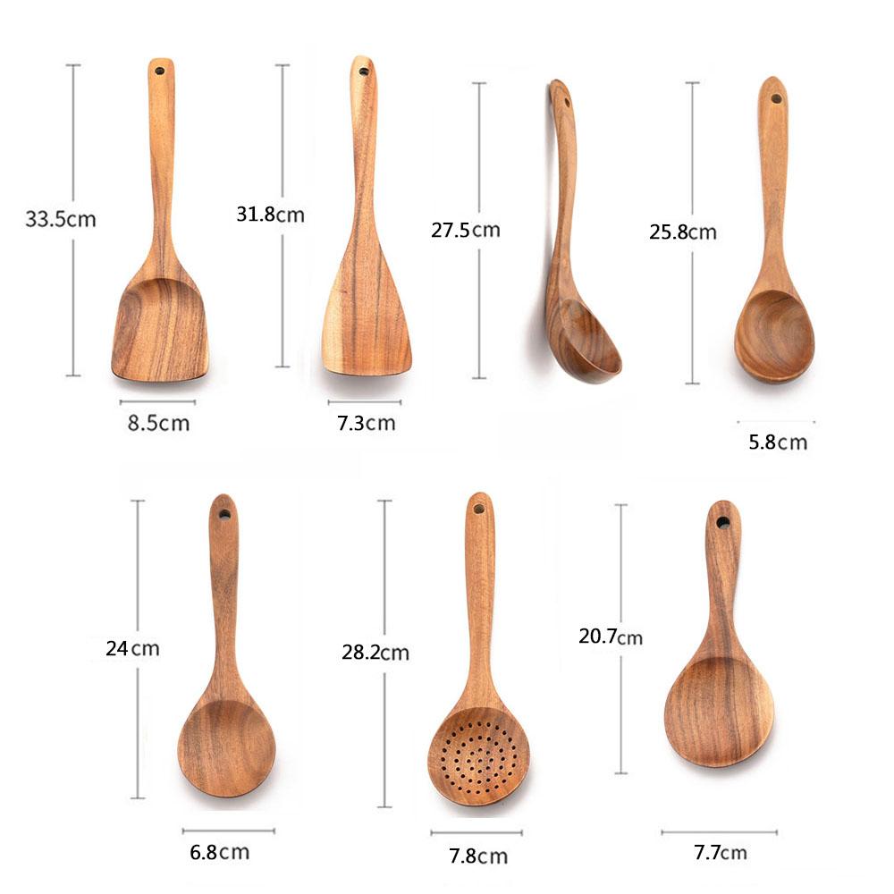 Jankng Wood Kitchenware Cooking Utensils Set Non-stick Wooden Shovel Spoon Colander Kitchen Tableware Tool Household Kitchen Tools