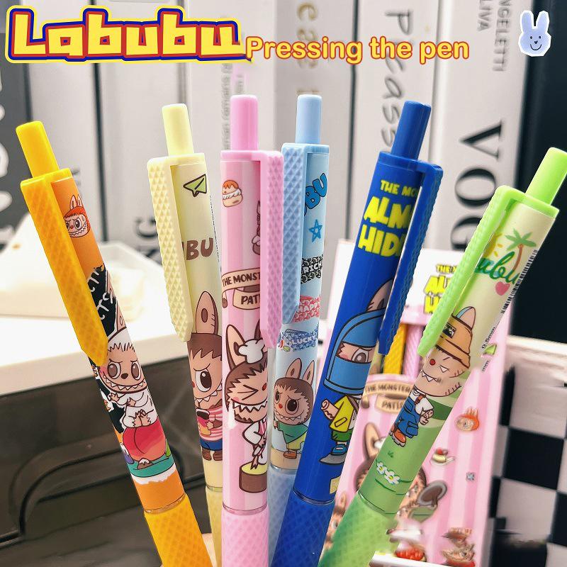 6Pcs Kawaii Gel Pen Labubu Monster Cartoon Neutral Pen Quick Drying Pen Student Examination School Office Supplies Stationery
