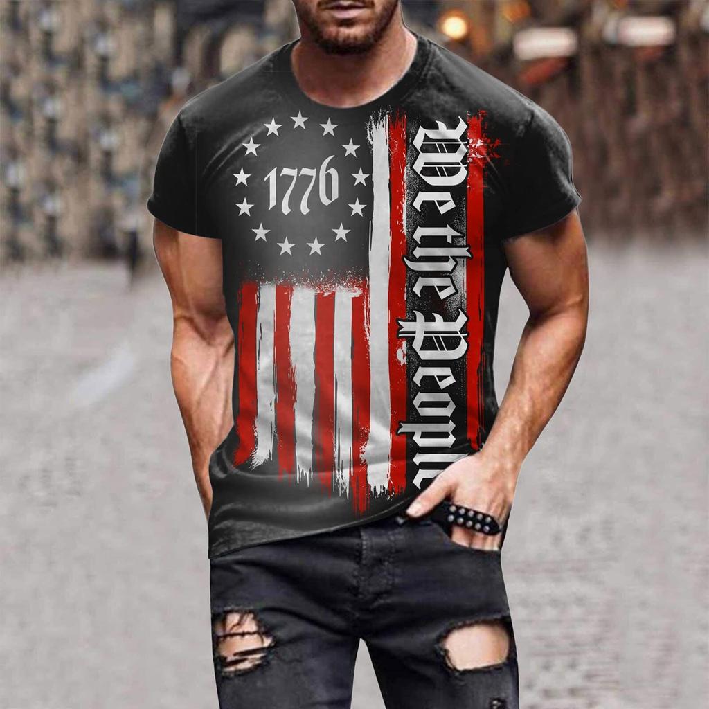 Mens Independence Day T-Shirts, Men's USA Flag Graphic T-Shirts Short Sleeve American Patriotic Vintage T Shirt