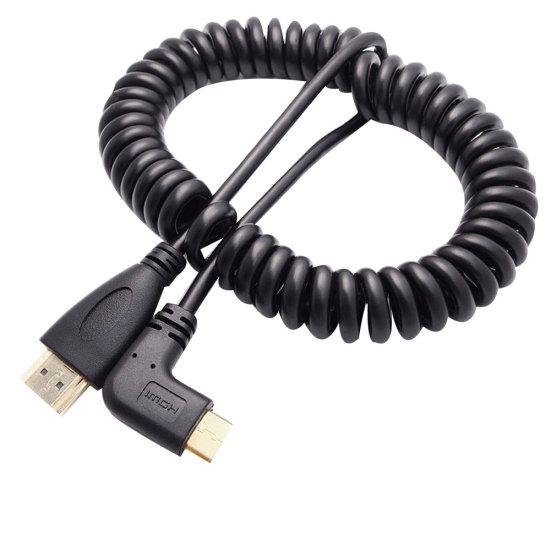 Мини HDMI-совместимый на HDMI-совместимый Штекер 90 градусов Прямой Адаптер Пружинный Кабель для Зеркальной Камеры ПК