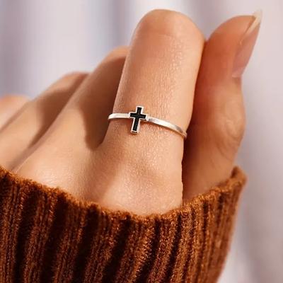Huitan Fashion Contracted Cross Rings для женщин Цвет Черный Капля Глазури Аксессуары Для Пальцев Женские Универсальные Повседневные Украшения