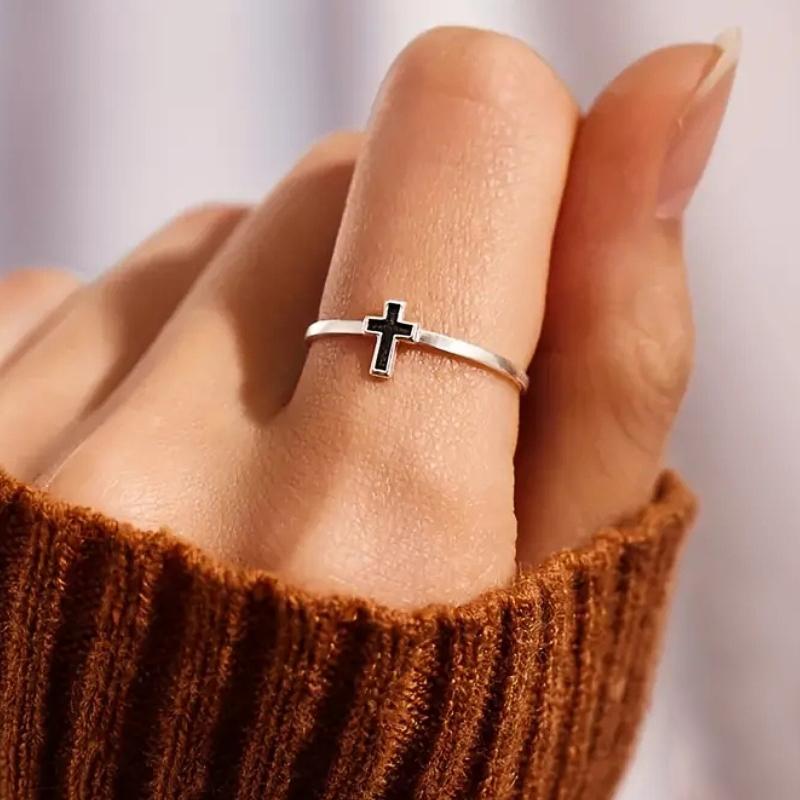 Huitan Fashion Contracted Cross Rings для женщин Цвет Черный Капля Глазури Аксессуары Для Пальцев Женские Универсальные Повседневные Украшения